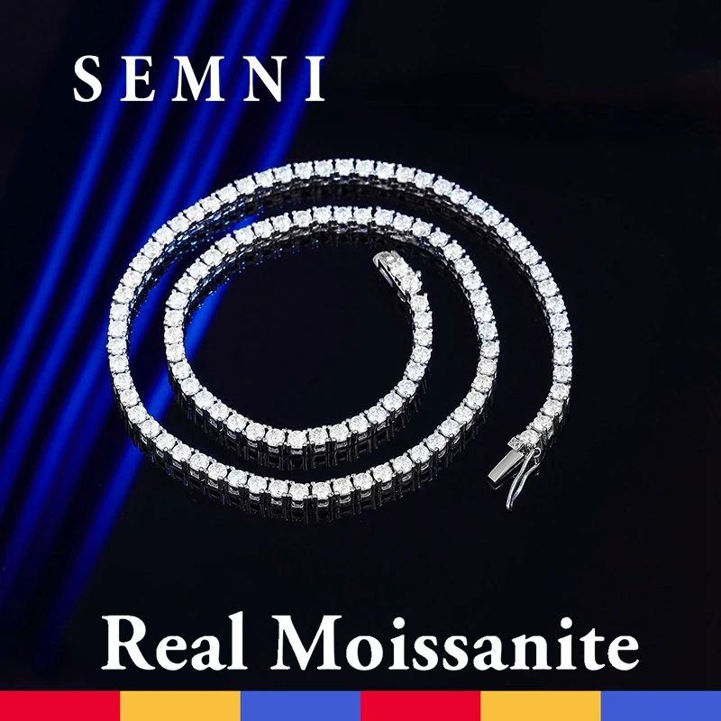 

SEMNI Luxury 3mm All Moissanite GRA Certified Tennis Necklace for Women Men 925 Sterling Silver With Gold Plated Brilliant Gift