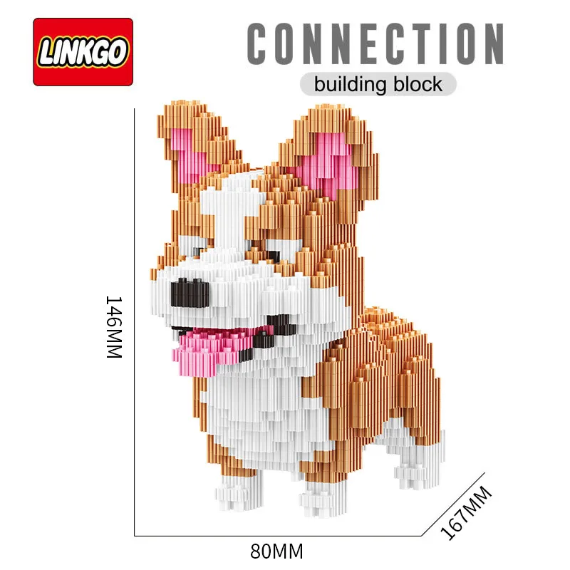Конструктор Linkgo: Фигурки животных (бульдог, хаски, корги, немецкая овчарка), игрушки для кошек и собак, кирпичики-фигурки, рождественский подарок для любителей животных (art.: 3920dbcb3c96b) - 3920dbcb3c96b