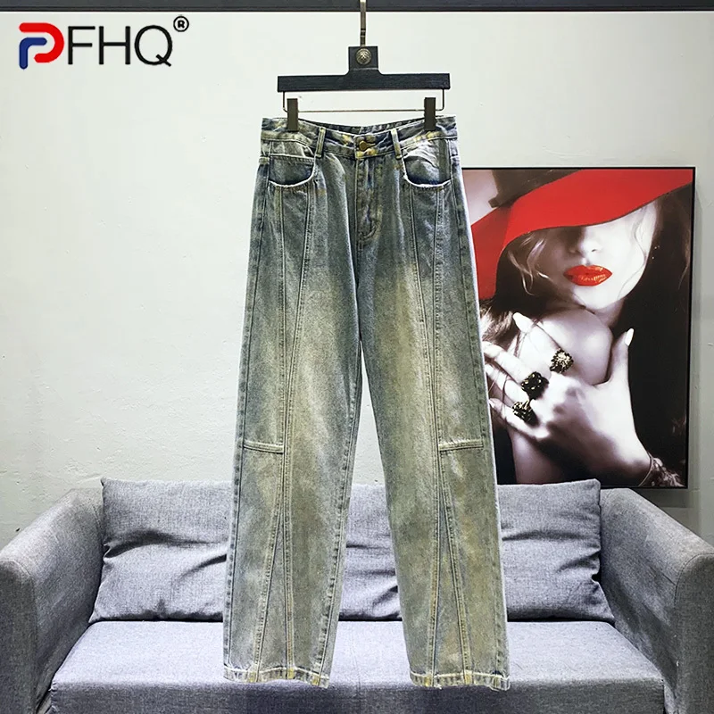 

Прямые мужские джинсы PFHQ для улицы, спортивные износостойкие удобные осенние джинсовые брюки с широкими штанинами в американском стиле 21Z2932