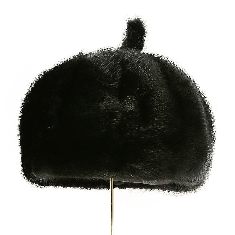 Winter Women's New Full Mink Mink Soft Beret Pumpkin Hat Fur Bud Hat Korean Fashion Outdoor Warm Women's Hat  Free  Shipping