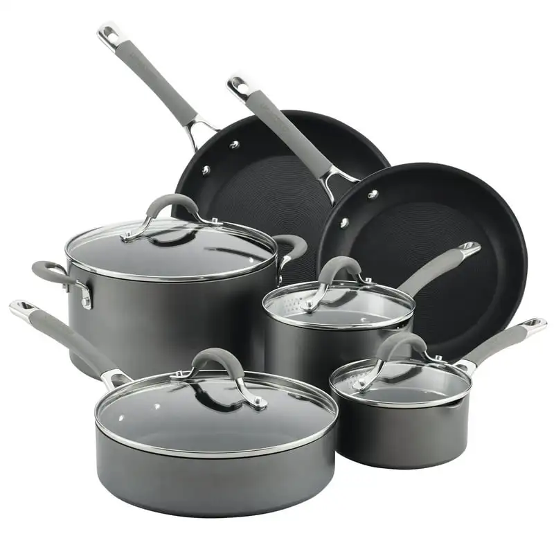 

Hard-Anodized Nonstick Cookware Set, 10-Piece, Gray Pancake pan Cooking pots sets non stick Cookware set Cooking set Juego de sa