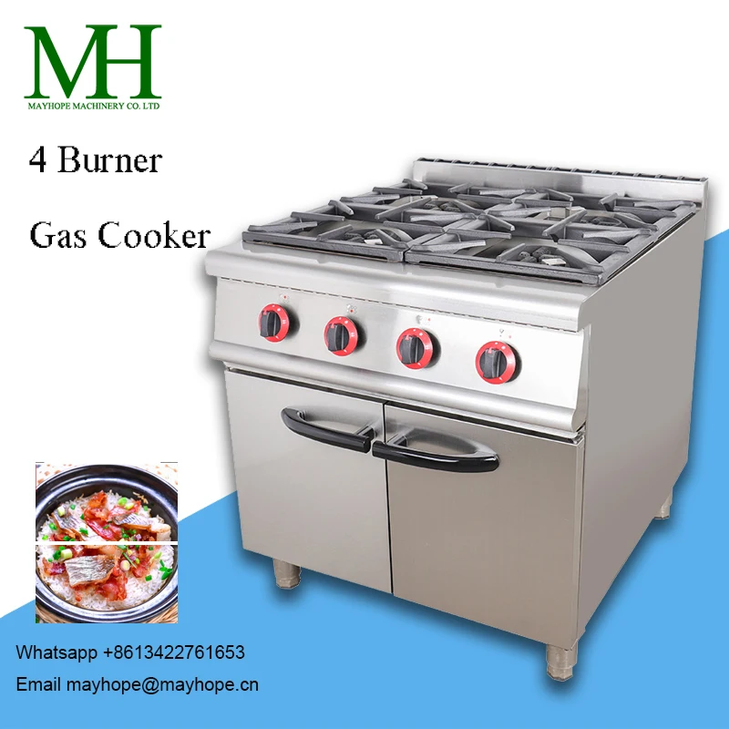 

Gas Range Stove Four Burner Cooker with Cabinet Commercial Gas Burner Oven