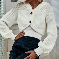 autumnwinter solid color knitted cardigan lace collar pullover casual button retro knitted white v neck single breasted sweater