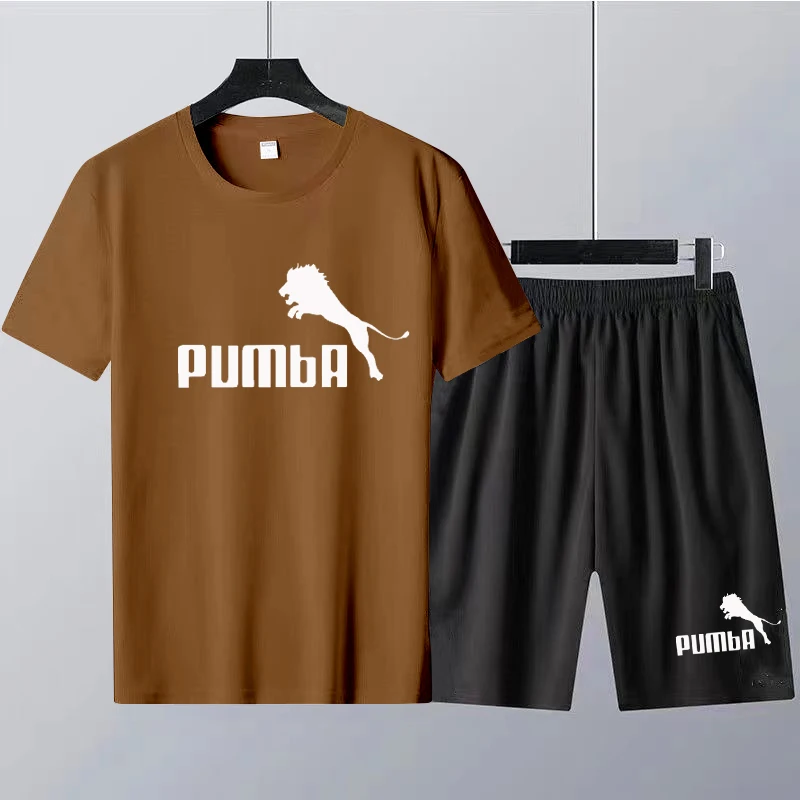 Summer Sport Men's T Shirt and Shorts Sets Lion Graphic Letters Print 2 Pieces Cotton Oversized Women's Tracksuit Free Shipping