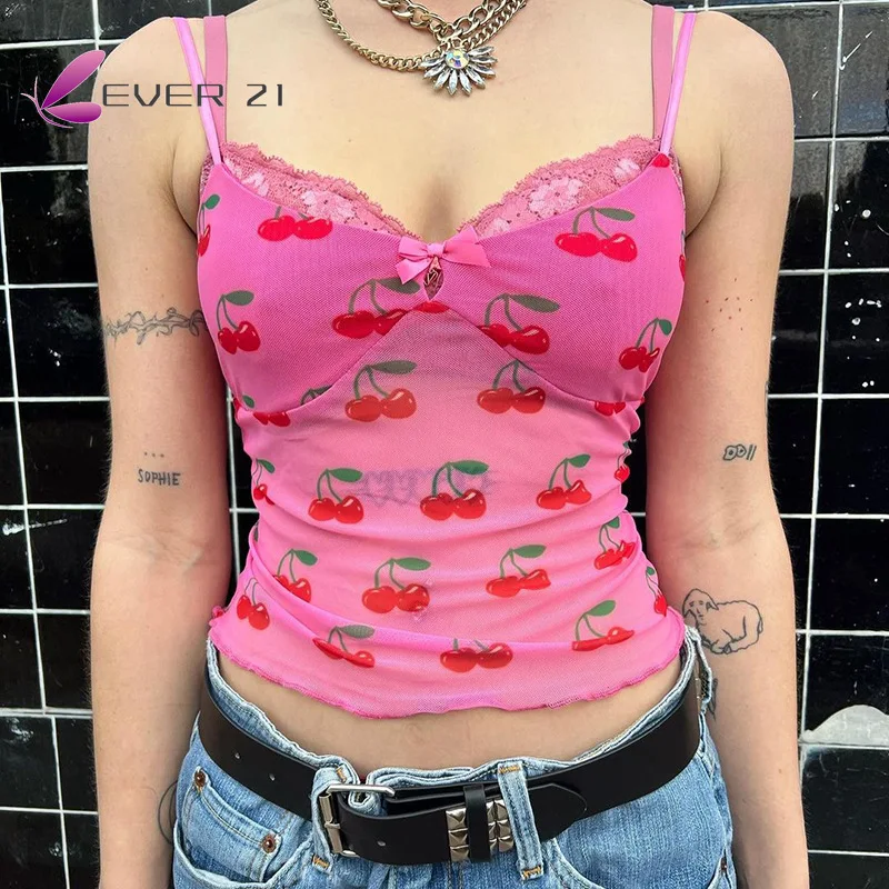 

Pink Nice Mesh Women Camis Goth Dark Grunge Leopard Print Sexy See Through Crop Tops Y2k Backless Lettuce Hem Top Pastel Gothic