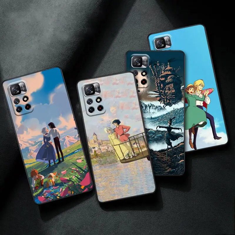 

Miyazaki Anime Howl's Moving Castle POCO X3 NFC Case For Xiaomi Poco F3 F4 GT M5s M4 M3 X4 X3 Pro C40 C50 Black Phone Case Funda