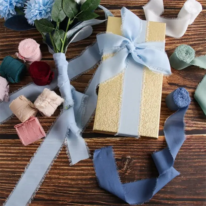 Chiffon Tape Silk Ribbon Embroidery Satin Cotton Raw Edge For Handcrafts Wedding Party Bridal Bouquet Invitations Rustic Styling