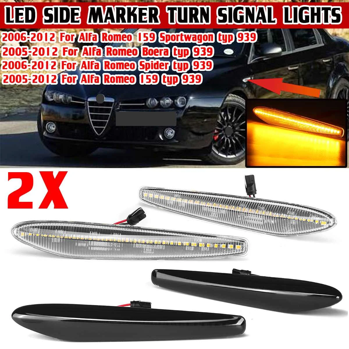 

Пара светодиодных боковых габаритных огней для Alfa Romeo 159 Sportwagon Boera Spider typ 939 2005 2006-2012