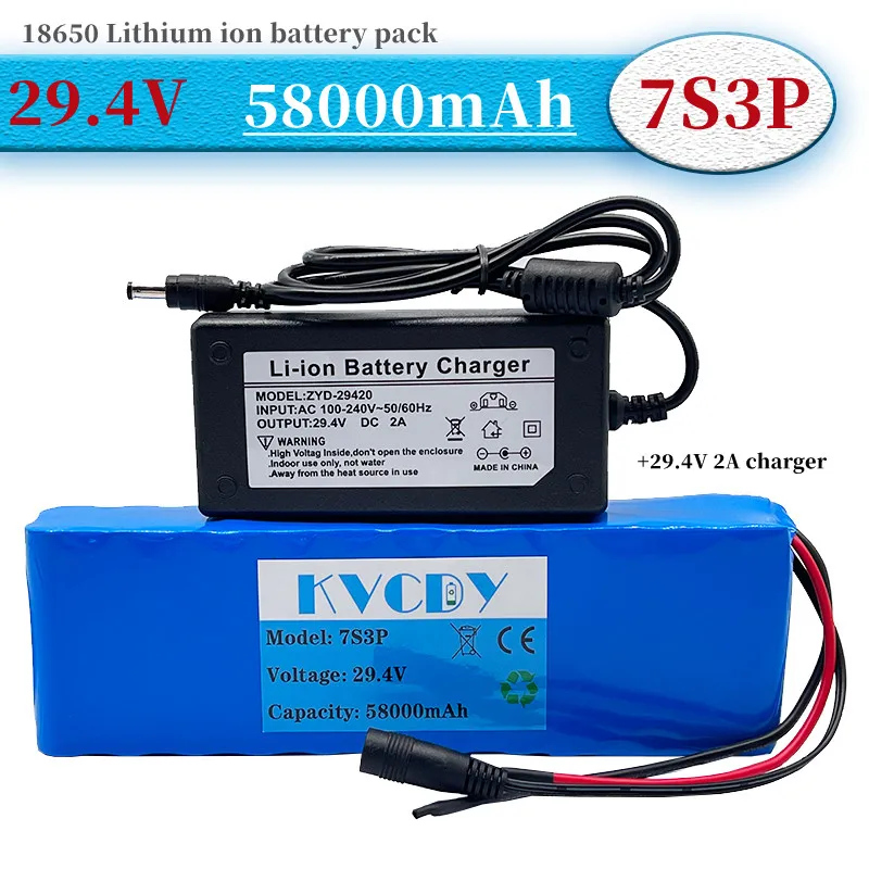 

24V 58Ah 7s3p 18650 battery lithium battery 24v 58000mAh electric bicycle moped electric lithium ion Battery pack + 29.4VCharger