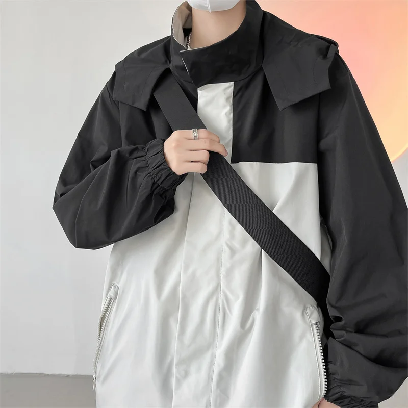 

Hooded Jacket Men Oversized Fashion Casual Track Jackets Mens Streetwear Hip-hop Loose Bomber Jacket Men Sports Coat M-3XL