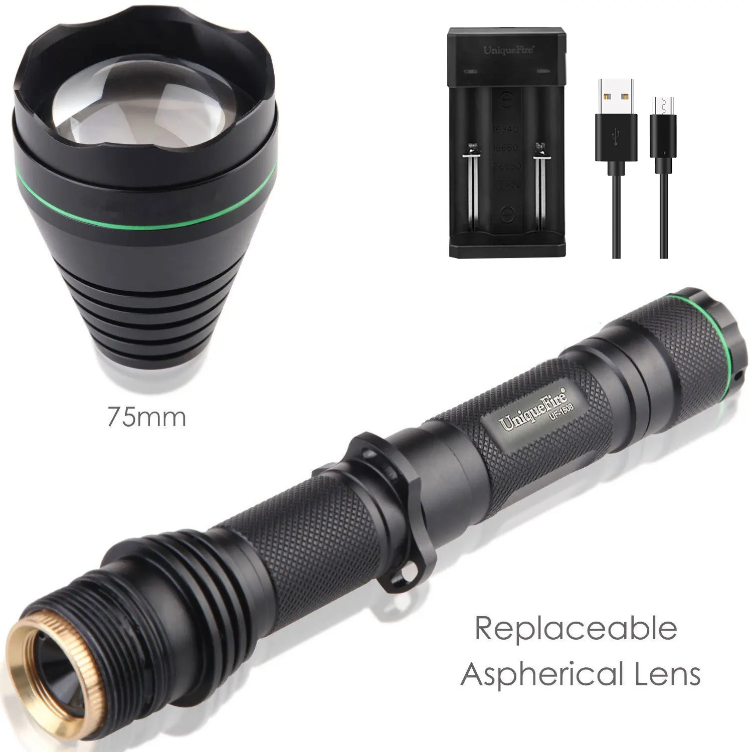 UniqueFire 1508 75mm lens IR850nm LED Tactical Flashlight Torch Infrared Invisible Light Flashlight+Two Slot Charger For Hunting