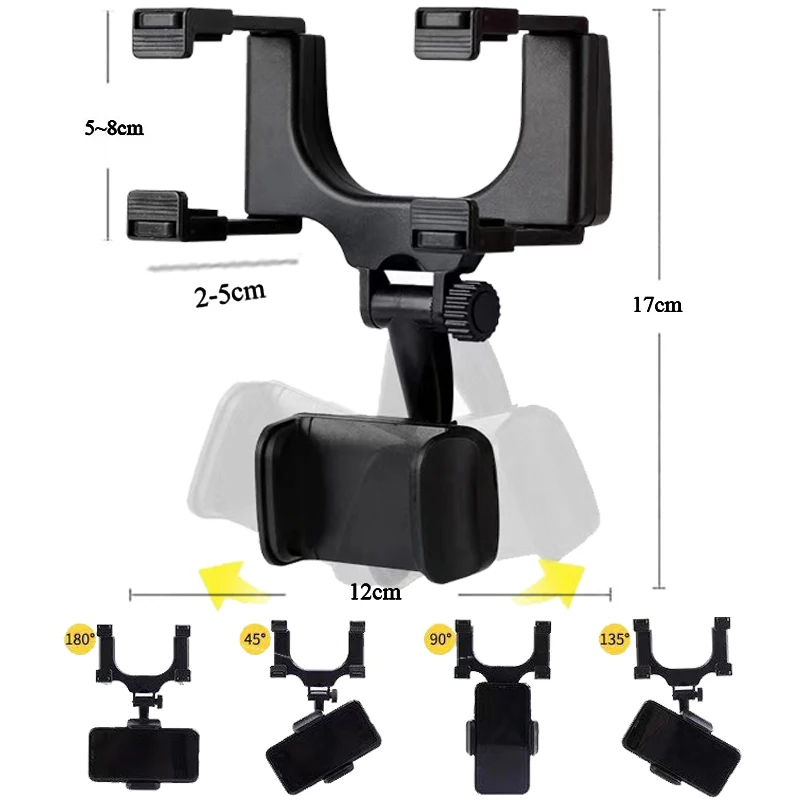 360 Rotatable Car Rearview Mirror Mount Phone Holder Telescopic Cell Phone Stand Vehicle GPS Bracket Auto Interior Accessories images - 6