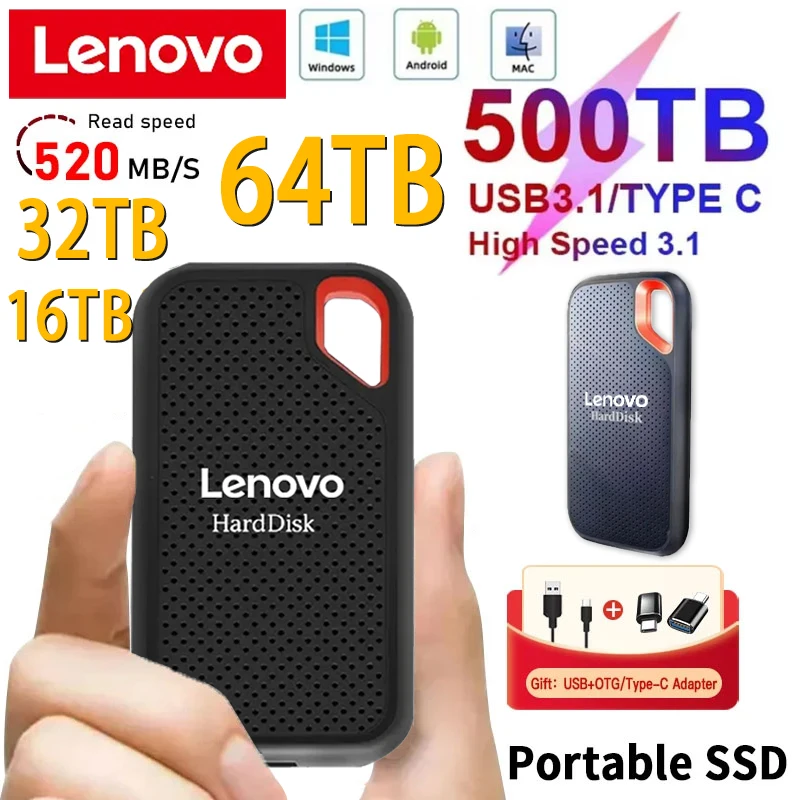 Оригинальный Портативный SSD-накопитель Lenovo на 1 ТБ внешний жесткий диск