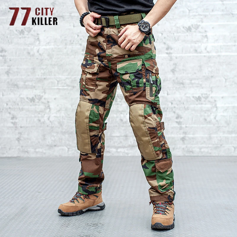 Tactical IX2A Ripstop Pants Men Army SWAT Waffle Waterproof Trousers Men Military Camouflage Multi-pocket Mens Joggers XS-3XL
