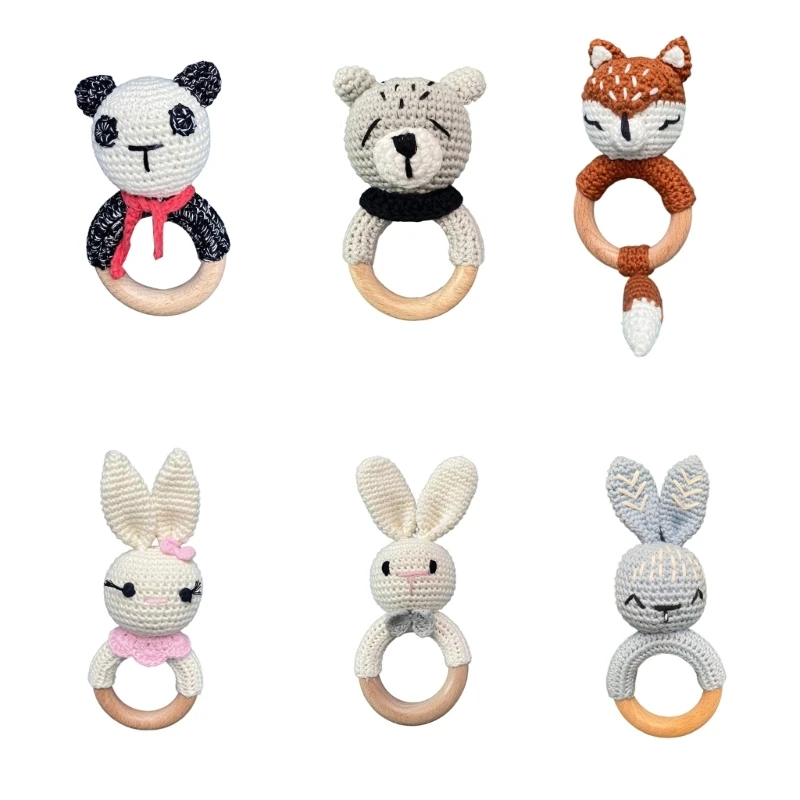 

Wooden Teething Ring Knitted Rattle Natural Baby Toy Newborn Educational Toy