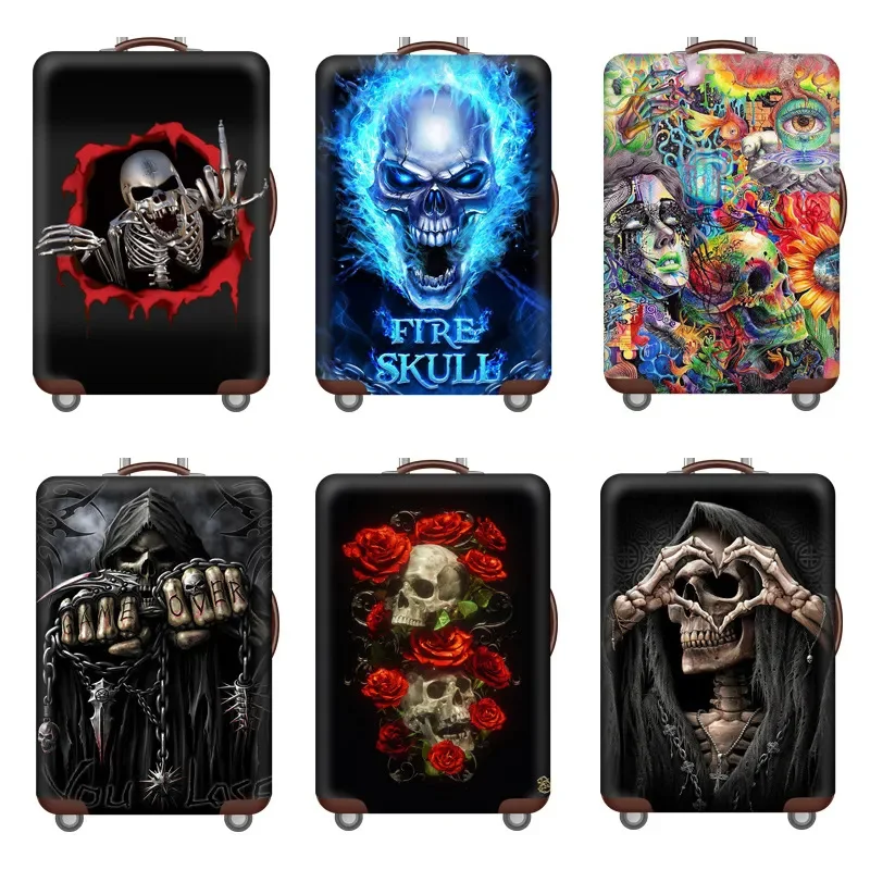 

Skull Luggage Protective Cover Travel Accessories 18-32 Inch Suitcases 3D Printed Elasticity Baggage Case Cover Travel Gadgets