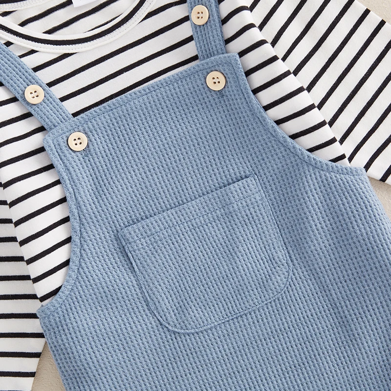 Kids Boys 2-piece Outfit Long Sleeve Striped T-shirt with Suspender Pants Fall