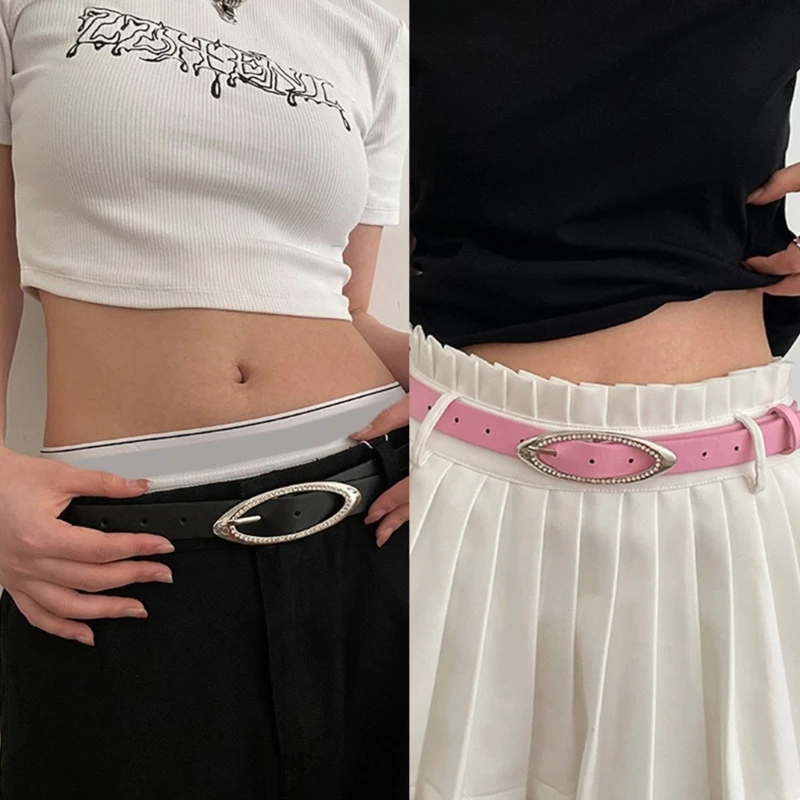 

ArtificialLeather Pin Buckle Belt Y2K Rhinestones Dress Belt Adult Waistband Drop shipping