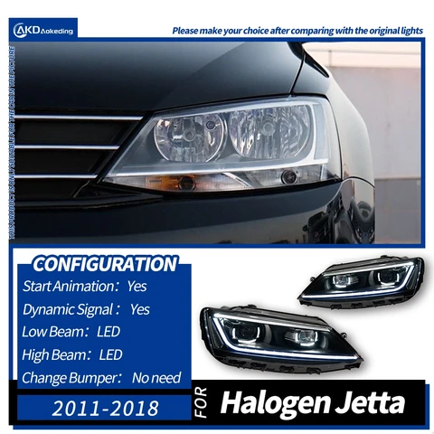 Модель автомобиля AKD для Volkswagen Jetta Mk6 фары 2011-2018 B8 проектирование светодиодный DRL динамический сигнал дальний и ближний свет