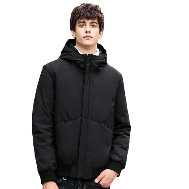 Мужской короткий пуховик с капюшоном теплая зимняя куртка-пуховик для молодых