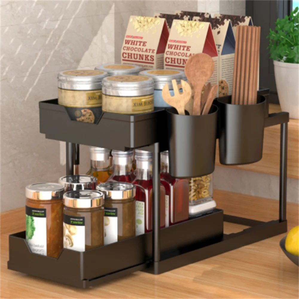 

2Layers Kitchen Jar Bottle Organizer Rack Stainless Steel Holder Household Bathroom Standing Shelf Seasoning Jar Spice Storage