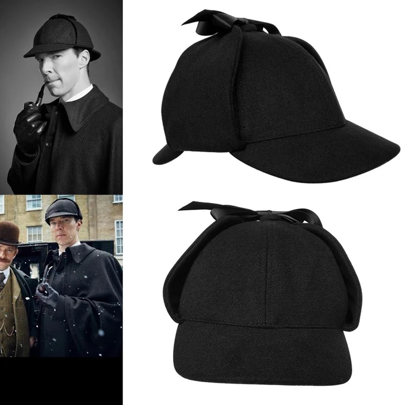 Detective Costume Hat , Halloween Accessory Sherlock Holmes Cap, Old Man Grandpa Costume Winter Warm Earmuffs Cap