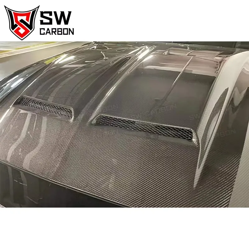 Фото Капот из углеродного волокна Shelby Super Snake Style для Ford Mustang 2018-2022, автомобильный капот, передняя крышка клапана двигателя, крышка вентиляционного отверстия, Bodykit №3