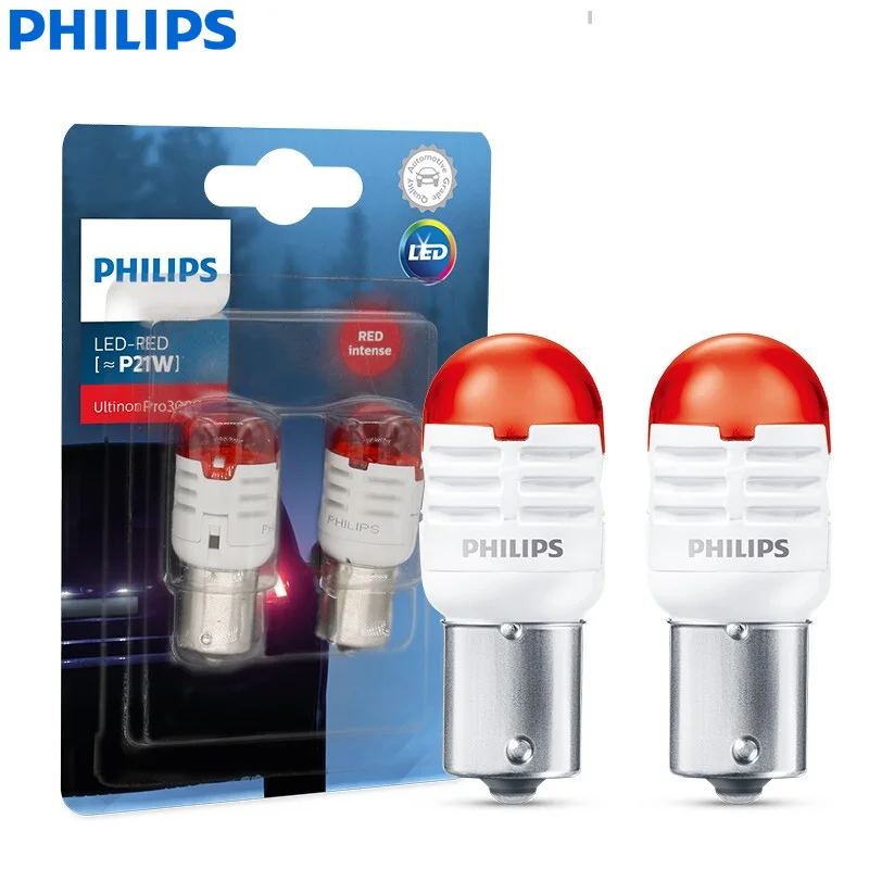 

Philips Ultinon Pro3000 LED P21W BA15s 1156 S25 12V Red Turn Signal Lamps Stop Light Reverse Bulbs Fog Light 11498U30RB2, Pair