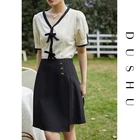 Женская Асимметричная юбка DUSHU, черная, желтая юбка средней длины, тонкая и универсальная пикантная короткая юбка со свободной посадкой
