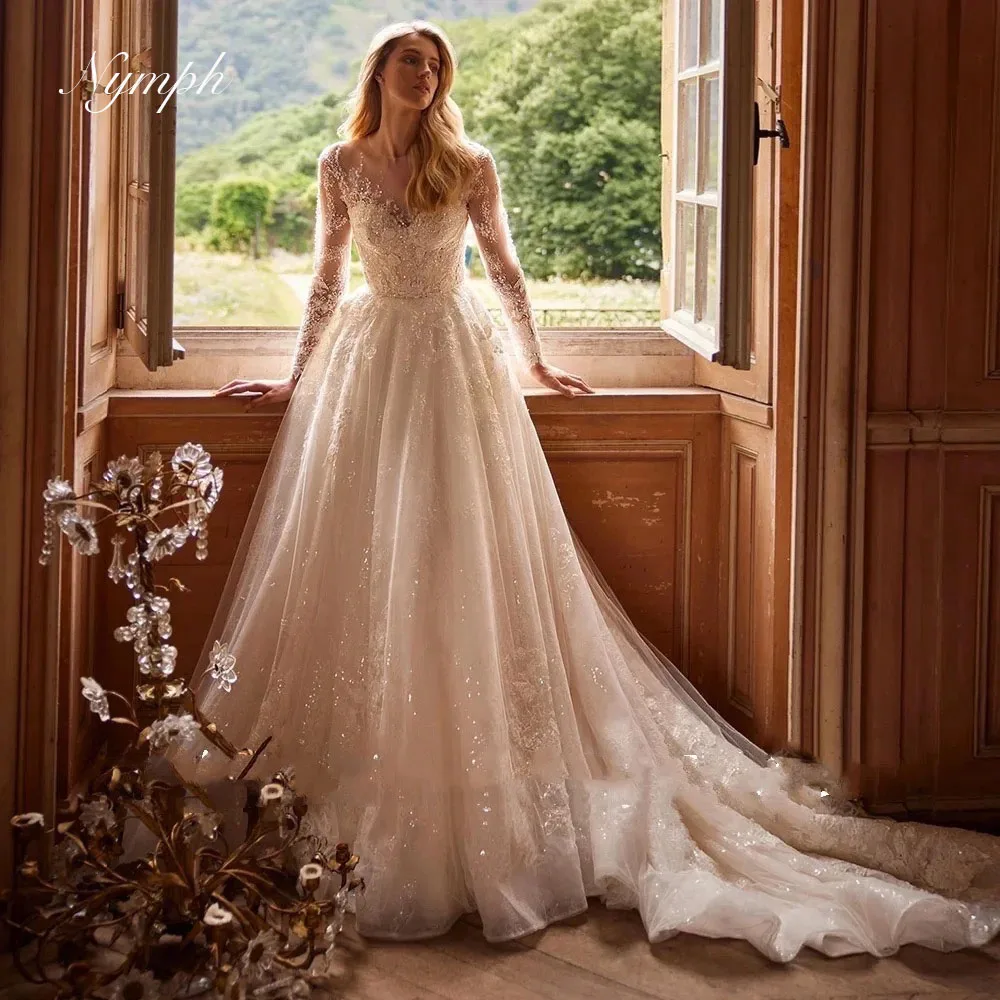 Винтажные свадебные платья трапециевидной формы с круглым вырезом и длинными