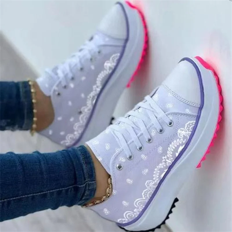 

Sneakers Women Shoes 2022 Pattern Canvas Shoe Casual Women Sport Shoes Flat Lace-Up Adult Zapatillas Mujer Chaussure Femme