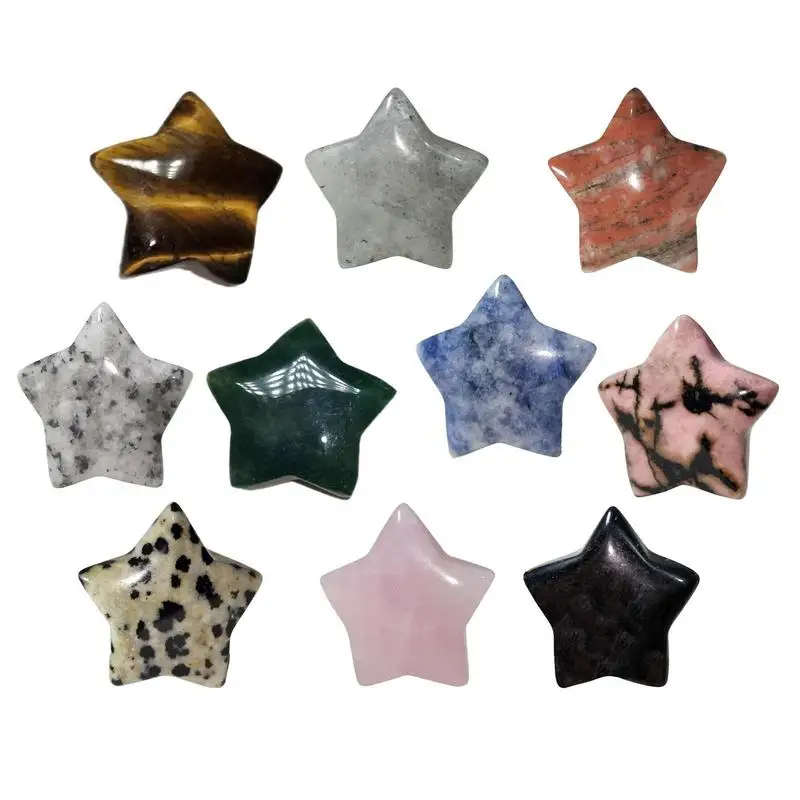 

Star Gems Shaped Crystals 10pcs Natural Star Ornaments Smooth Pentagram Crystal Stone 25mm Star Decor For Sand Boxes Aquarium