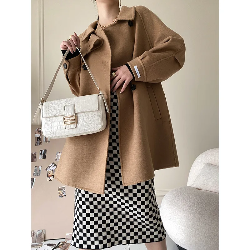 

women's small double-sided woolen coat with wool belt