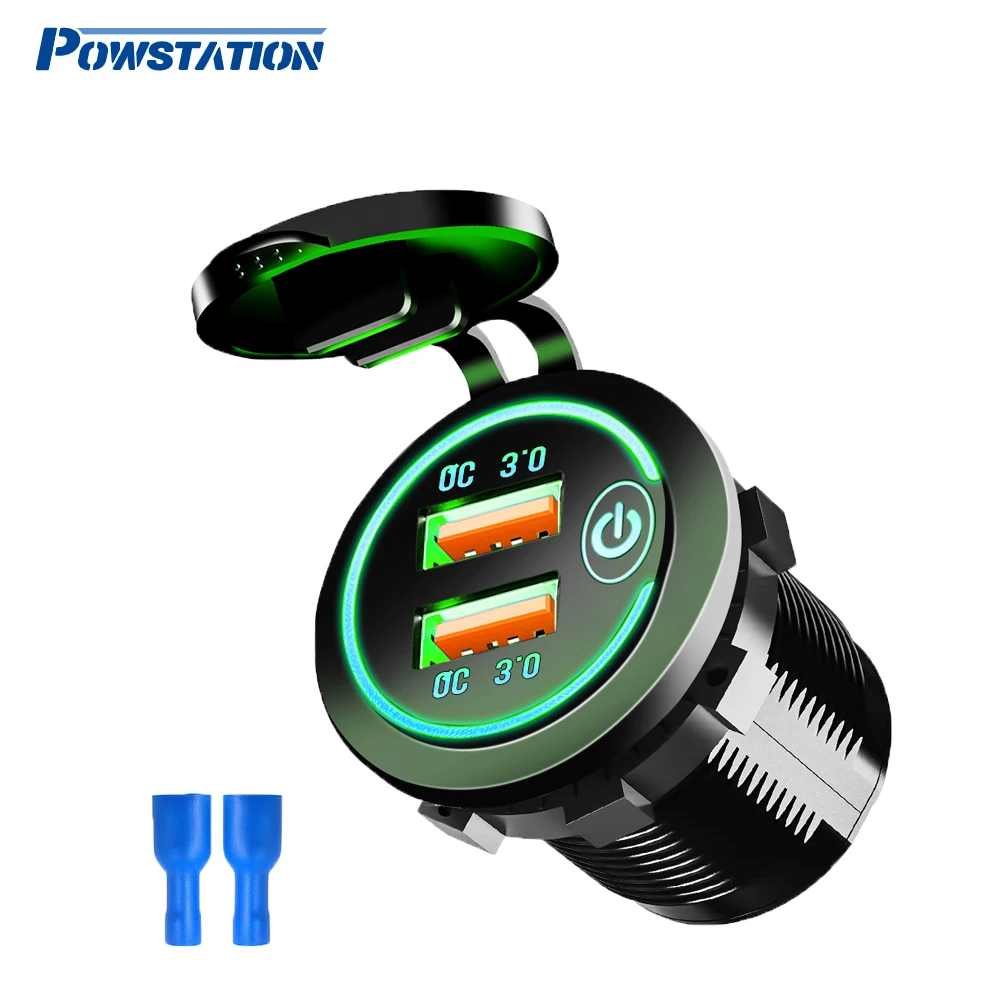 

Powstation Car Charger Quick Charge 3.0 Dual USB Socket 12V/24V USB Fast Charger Socket Touch Switch Electronic Lighter