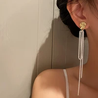 vintage silver color shiny long tassel drop earrings for women korean minimalist metal hanging earring fashion jewelry