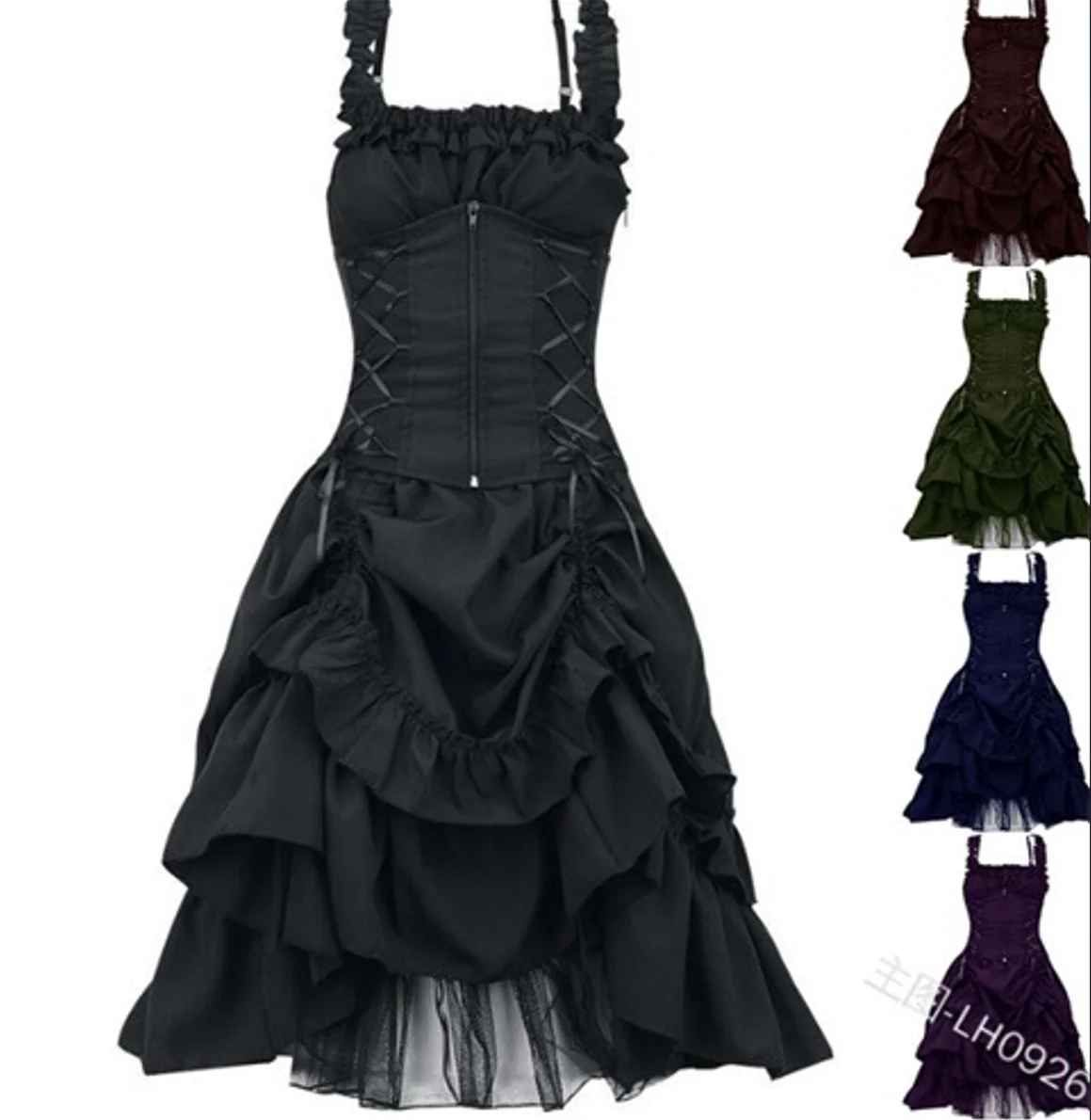 

Medieval Women Victorian Gothic Dress Vintage Lolita Court Princess Halloween Punk Cosplay Maxi Dress Suspenders Strapless