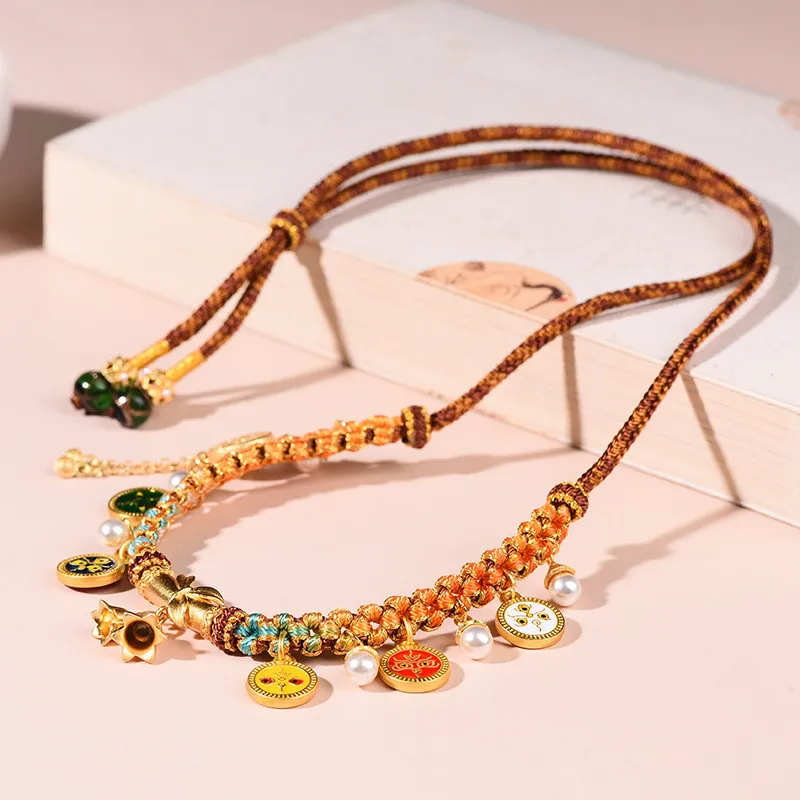 Цепочка до ключицы с изображением бога богатства женский браслет плетеный