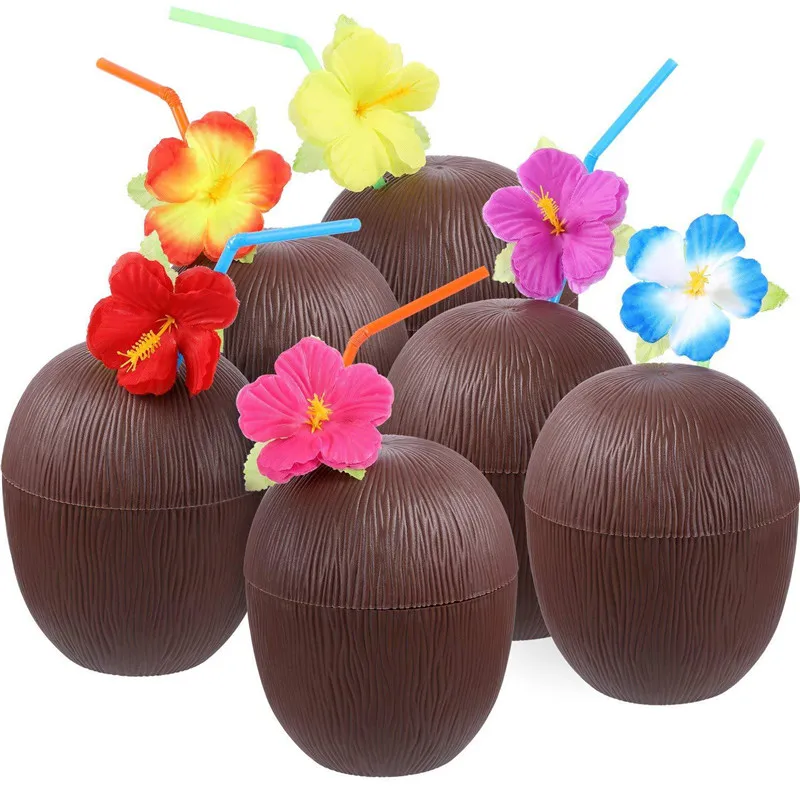 6/12pcs Hawaii Tropical Pineapple Strawberry Coconut Cup Luau Flamingo Party Birthday Wedding Decoration Summer Beach - купить по