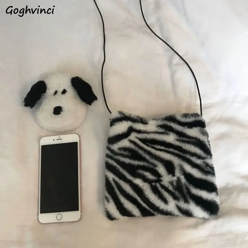 

Mini Plush Zebra Printed Crossbody Bags Women Cute Coin Pouch Shoulder Handbags All-match Korean Ins Velour Bag Female Harajuku