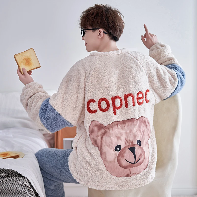 FUNISHI Men's pijama Pajama Set Winter Pajamas Plus Size 4XL Cartoon Loose Version Inspissate Flannel Pullover Sleepwear