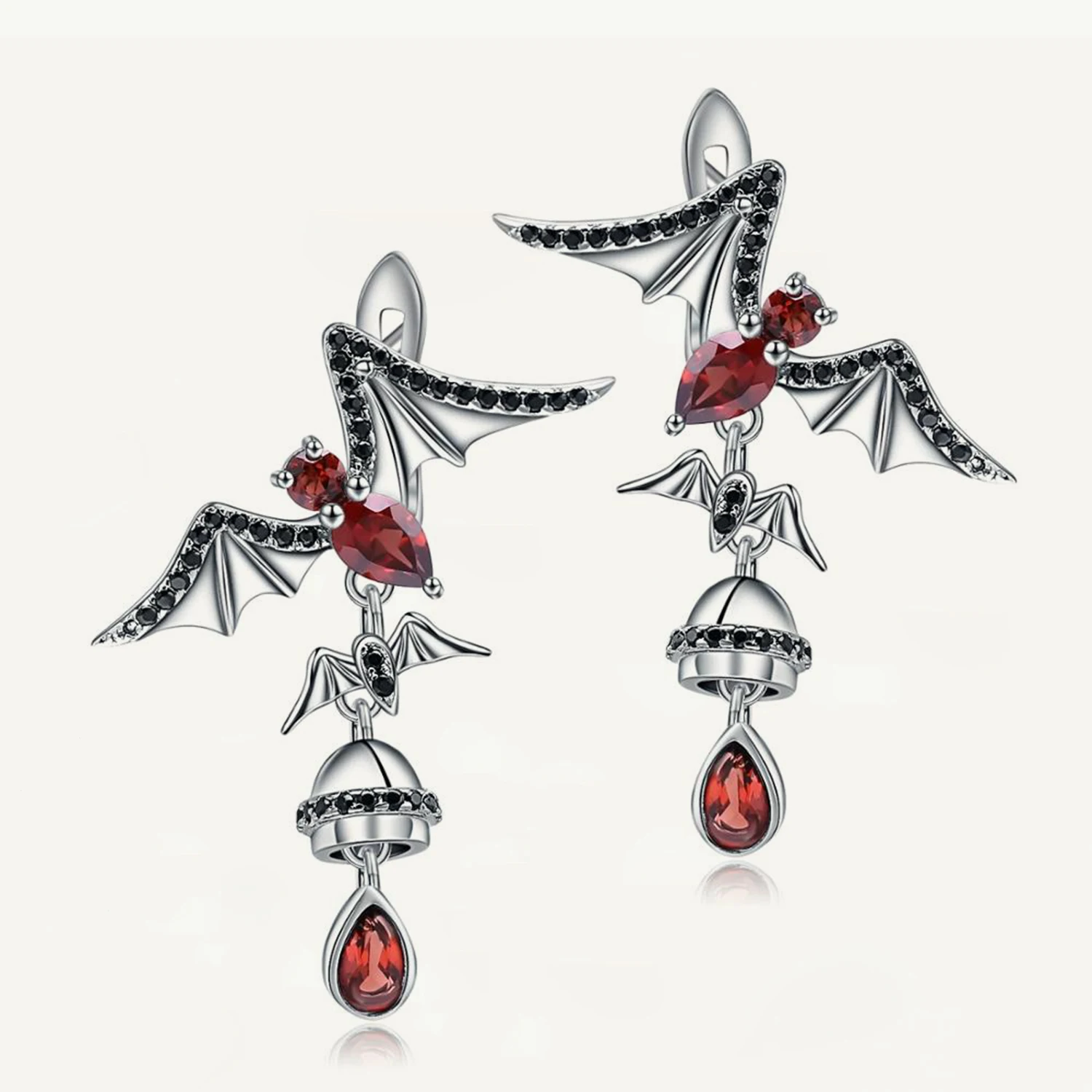 

GEM'S BALLET Natural Red Garnet Bat Drop Earrings 925 Sterling Sliver Gothic Punk Animal Earrings For Women Party Fine Jewelry