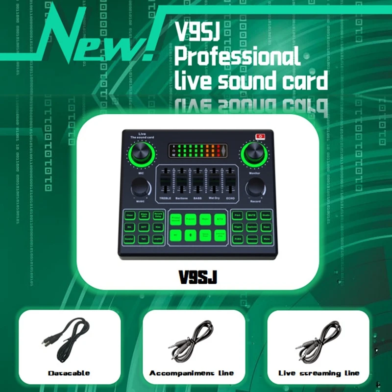 

V9SJ Sound Card External Audio Mixer Live Sound Card Voice Changer Mixing Console Phone Computer Dedicated