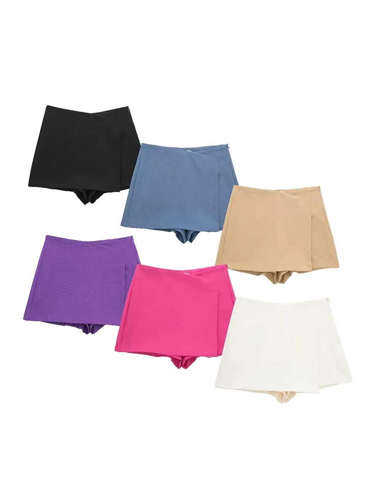 

TRAF 2022 Women Mini Skirt Fashion Vintage High Waist With Pocket Slim Causal Elegant Shorts Female Short Skirts Streetwear