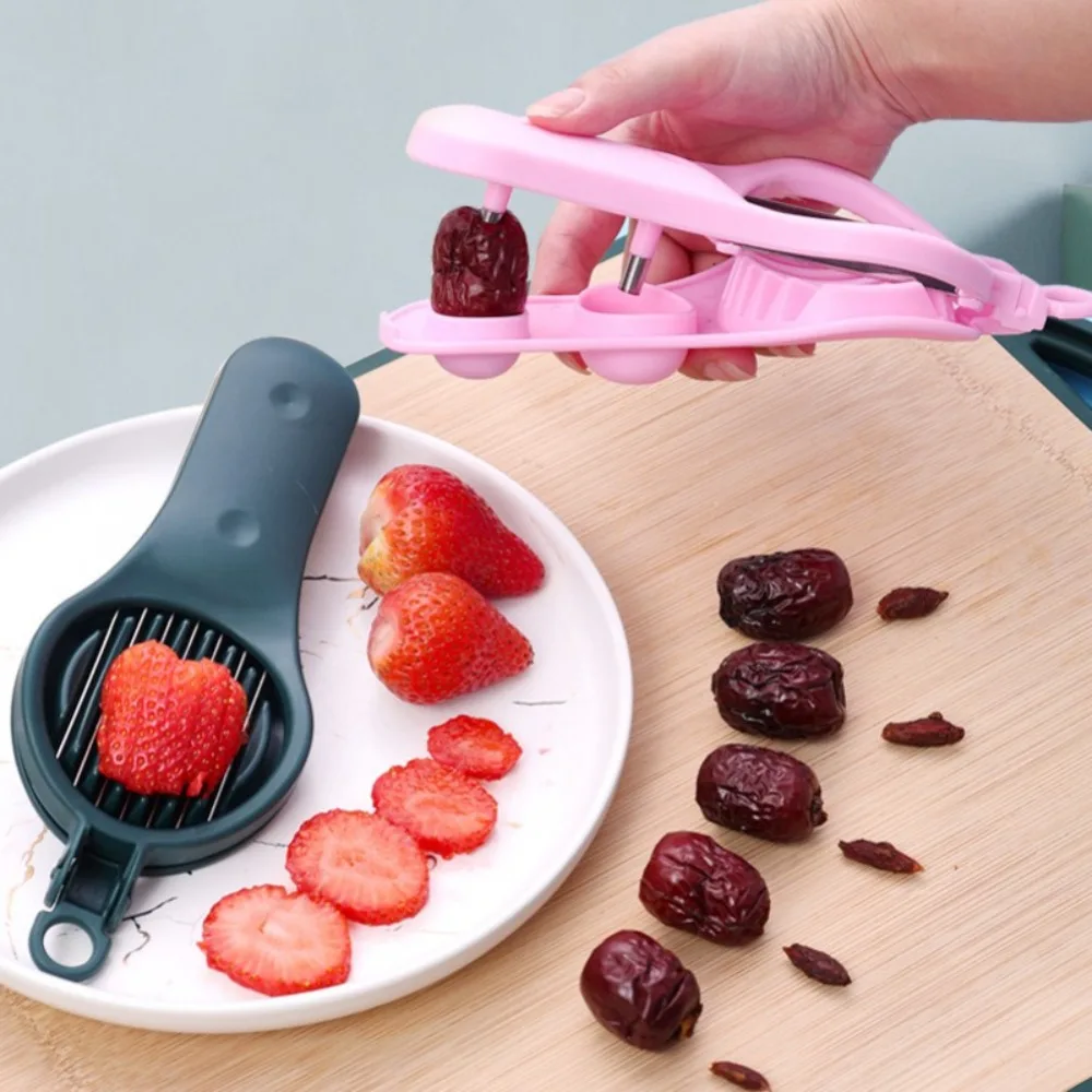

2 in 1 Strawberry Cutter Slicer Stainless Steel Pit Remover Kitchen Gadget Accessories