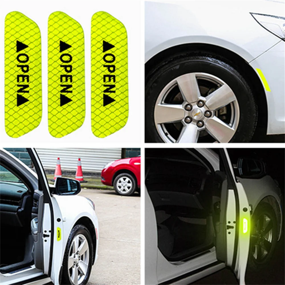 

4Pcs/Set Car Door Stickers DIY Car OPEN Reflective Tape Warning Mark Reflective Open Notice Bicycle Accessories Car Decoration
