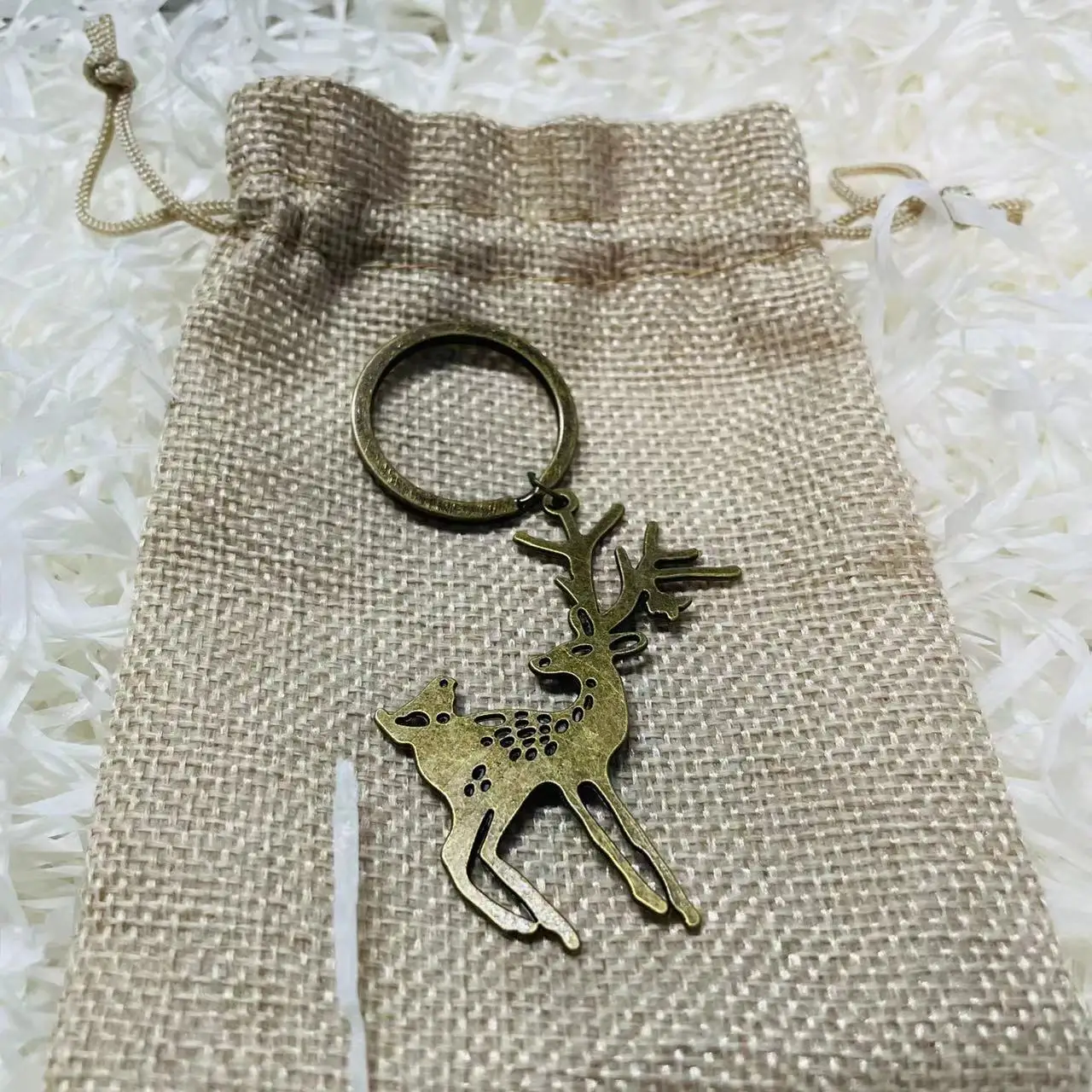 2 шт./комплект новогодние кольца для ключей с изображением лося и птиц