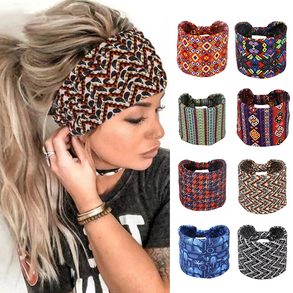 

African Pattern Print Headband Women Stretch Bandana Head Wrap Knotted Elastic Hair Band Wide Hairbands Soft DIY Ethnic Headband