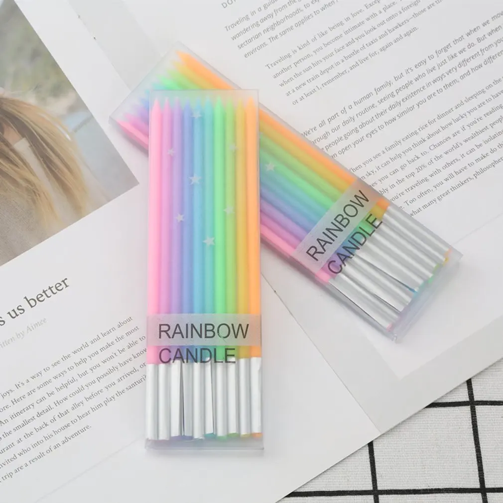 Свечи для торта радужного цвета металлические длинные тонкие свечи дня рождения