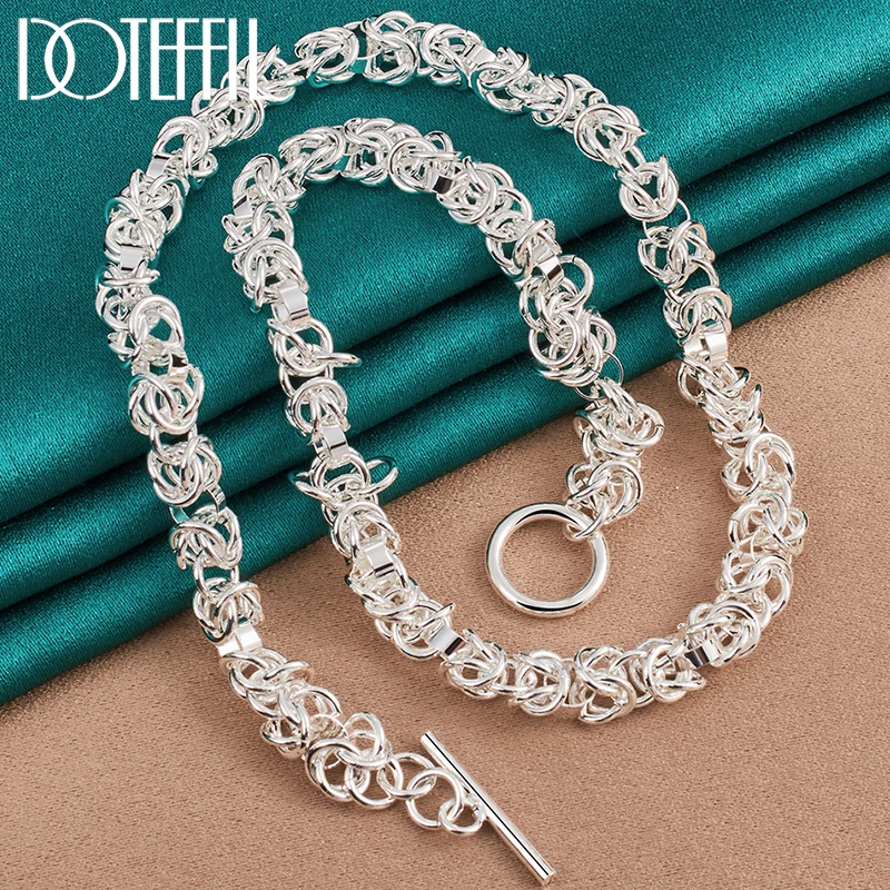 

DOTEFFIL 925 Sterling Silver OT Button Many Circles Chain Necklace For Man Woman Wedding Engagement Fashion Jewelry