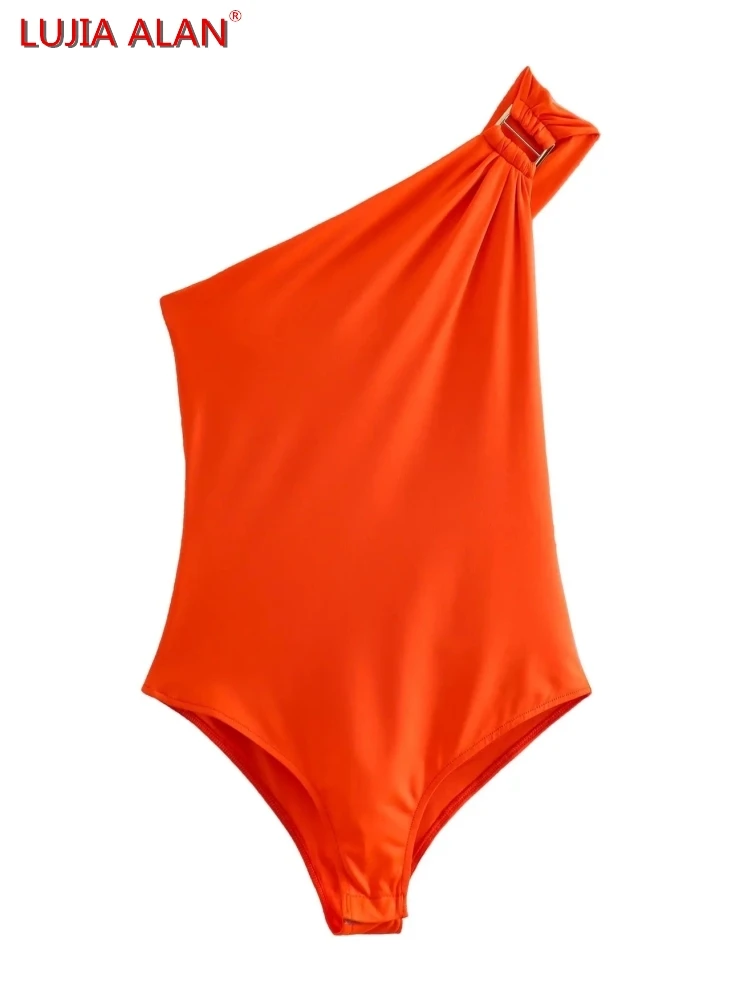 

Women Backless Single Shoulder Bodysuits Summer Beach Style Female Slim Knitted Tops 6 Colors LUJIA ALAN T1625